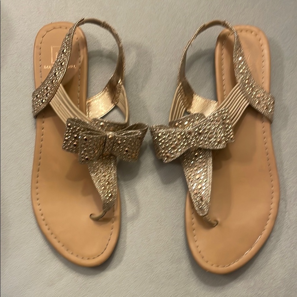 Material Girl Gold Thong Sandals with Slingback